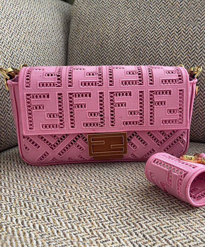 Fendi Baguette FF Canvas Handbag 8BR600 Pink